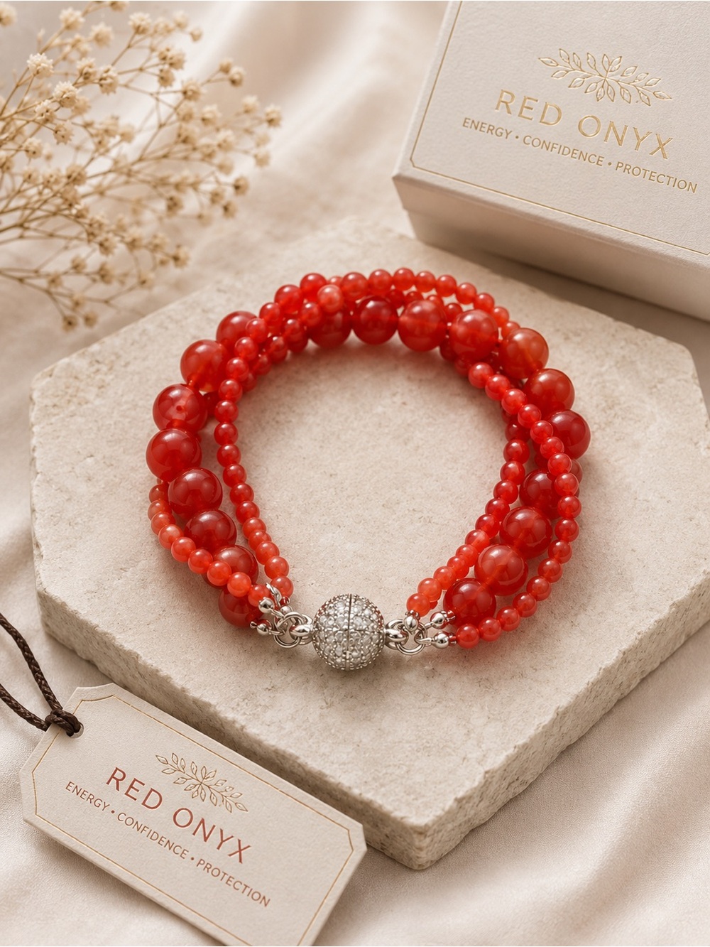 Red Onyx Magnetic Beaded Bracelet – 7.5 inches